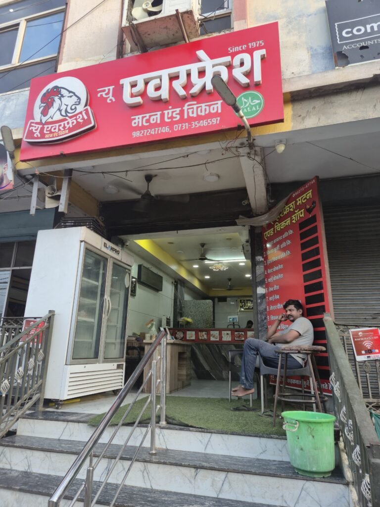New Everfresh Mutton and Chicken physical illuminated signboard at Paradise Point Indore